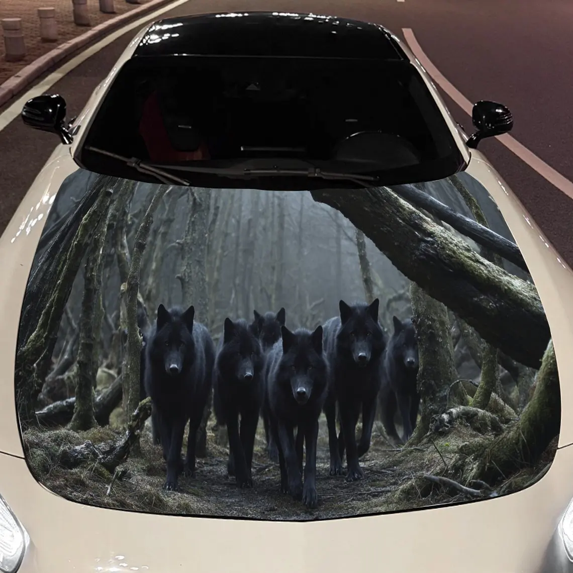 

Wolf Pack in Misty Forest Car Engine Hood Sticker, Auto Vinyl Wraps, Waterproof Self-adhesive Vehicle Decal, Durable & Anti-scra