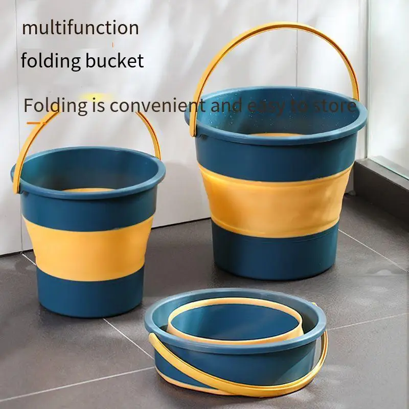 Folding Portable Bucket with Cover Car Wash Fishing Bathroom Tool Silicone Bucket Outdoor Camping Household Supplies