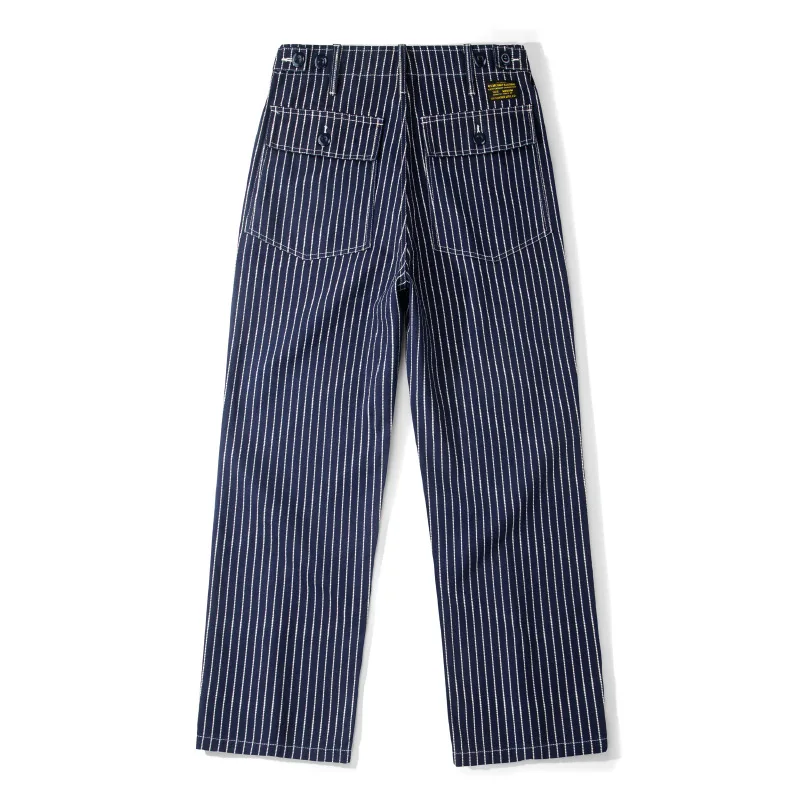 Men's Classic Striped Cargo Pants Wide Leg Heavyweight Denim Cotton Work Jeans Streetwear Hip Hop Loose Fit Trousers Plus Size