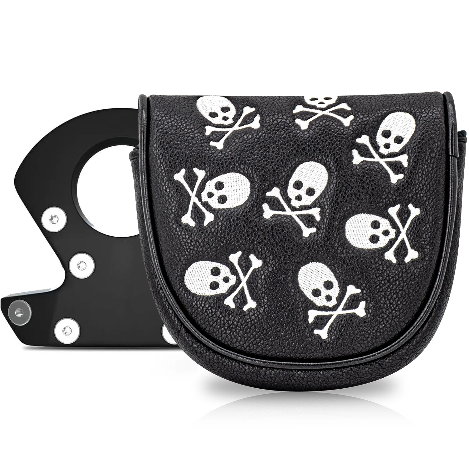 1pc Golf Putter Head Cover, Little Skull Style, Wear-Resistant PU Shell with Fluffy Lining, Cute Cartoon Design, Club Headcover