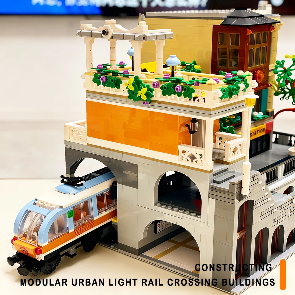 도시 라이트 레일 역 모델 지하철 빌딩 블록 스트리트 뷰 어려운 조립 장난감 어린이 크리스마스 선물용 3692PCS