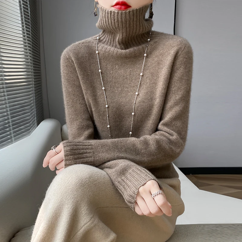 Autumn Winter Women  100% Wool Sweater Women's Turtleneck Knitwear Cashmere Pullovers  Long Sleeve Jumpers Clothing Tops