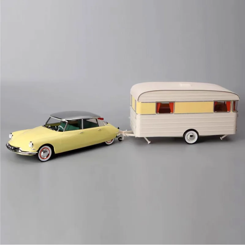 1:18 Scale Citroen DS19 Trailer RV Wagon Simulation Alloy Car Model Static Display Collectible Toy Gift Souvenir Decration