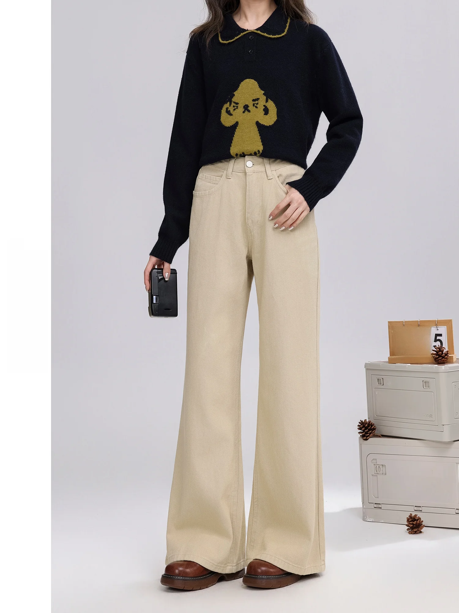 

Женские джинсы с высокой талией и широкими штанинами, свободного кроя, в стиле ретро, повседневные брюки, универсальные зимние модные джинсы больших размеров