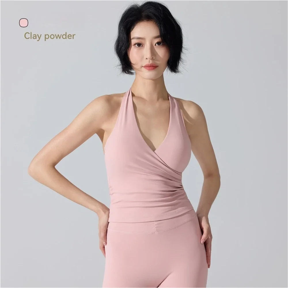 

Women's V-Neck Cross Strap Yoga Tank Top Built-in Chest Pad Quick-Drying Sport Bra Vest Fitness Workout Running Sports Top