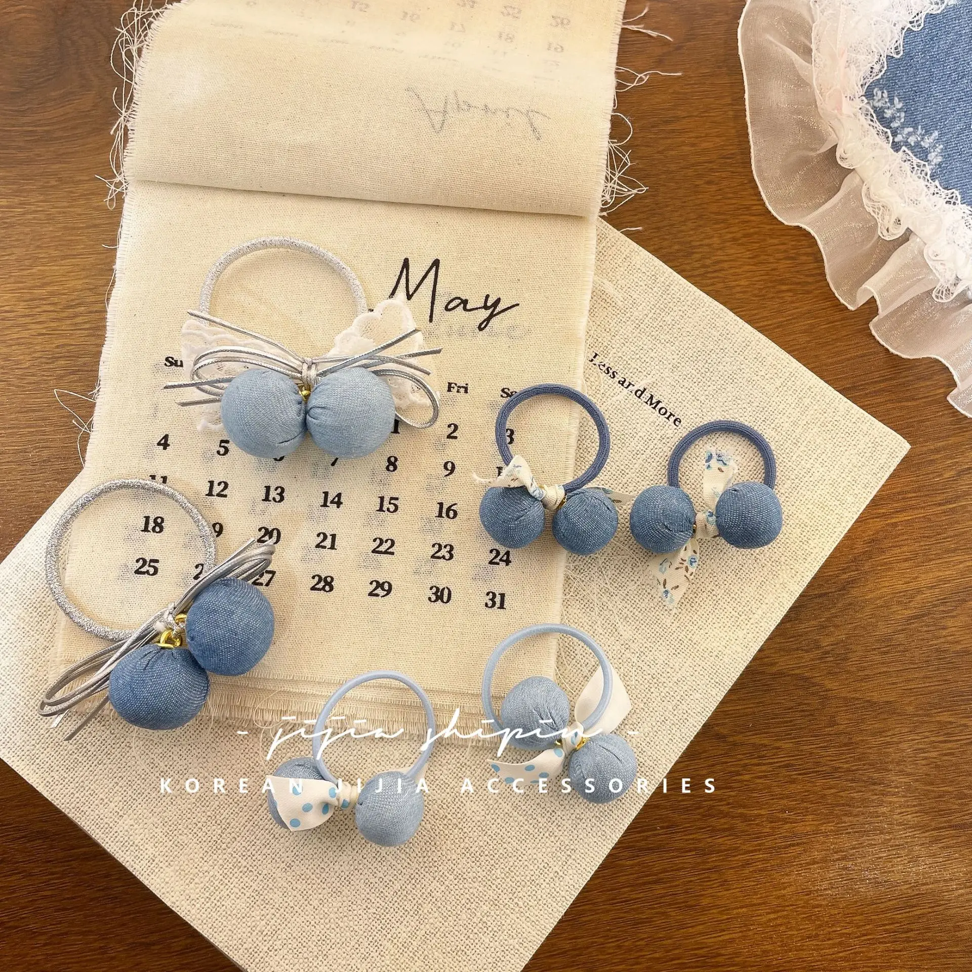 Hair Ties Lace Denim Bow Pom Soft Elastic Kids Cute Versatile Daily Headwear Accessory Lightweight Portable Girls