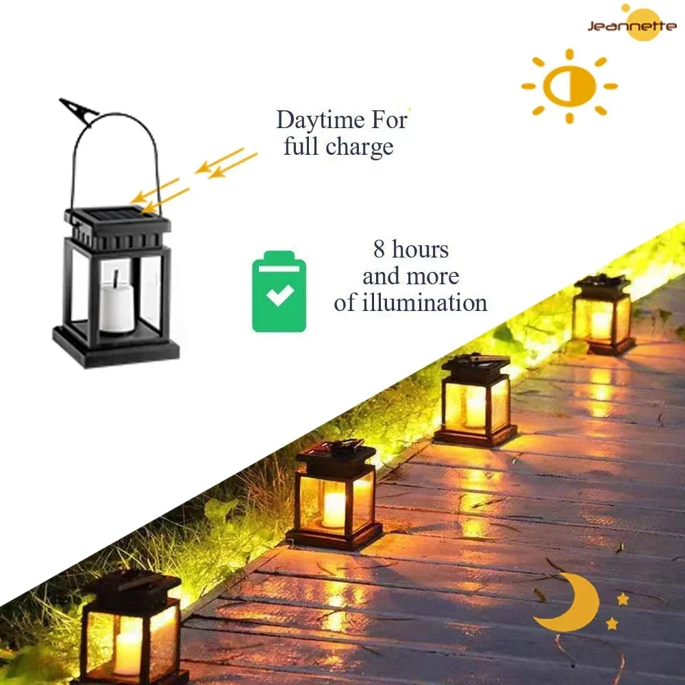 Solar Hanging Lantern Outdoor Candle Effect Light with Stakes for Garden Patio Lawn Deck Umbrella Tent Tree Yard Driveway light