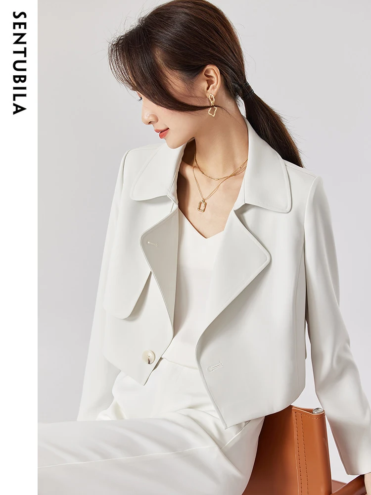 SENTUBILA Irregular Cropped Blazer Spring Jackets for Women 2024 Fashion Office Ladies Long Sleeve Short Outwears Womans Clothes