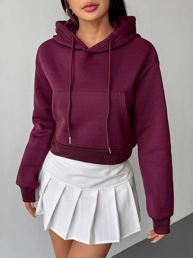 

Comfortable Hooded Long Sleeve Women's Sweatshirt Versatile Stylish Casual Hoodie Girls' Short Thickened Polyester Spring Fas...