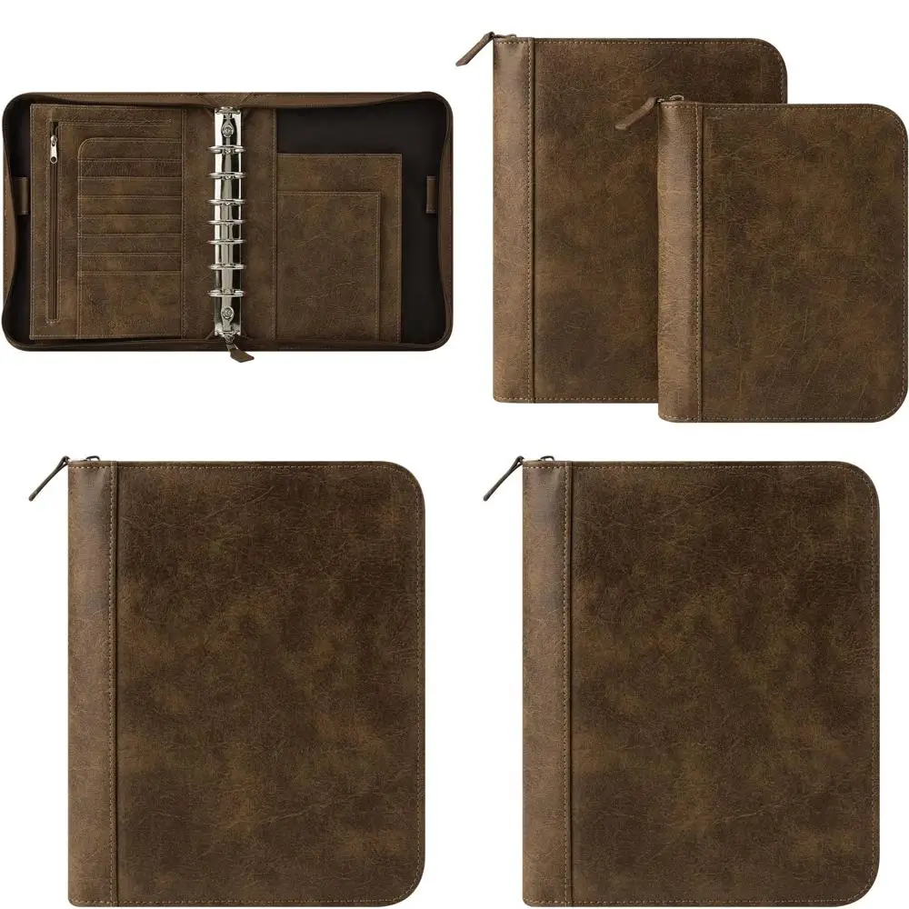 

Classic Brown Zippered Leather-Like Binder with Ring-Bound Pages