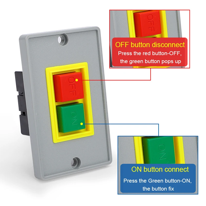 QKS2-5 On/Off Self Locking Push Button Switch 3 Phase 3P 380V AC 5A Green/Red 2 Position Start-up Bench Drilling Machine