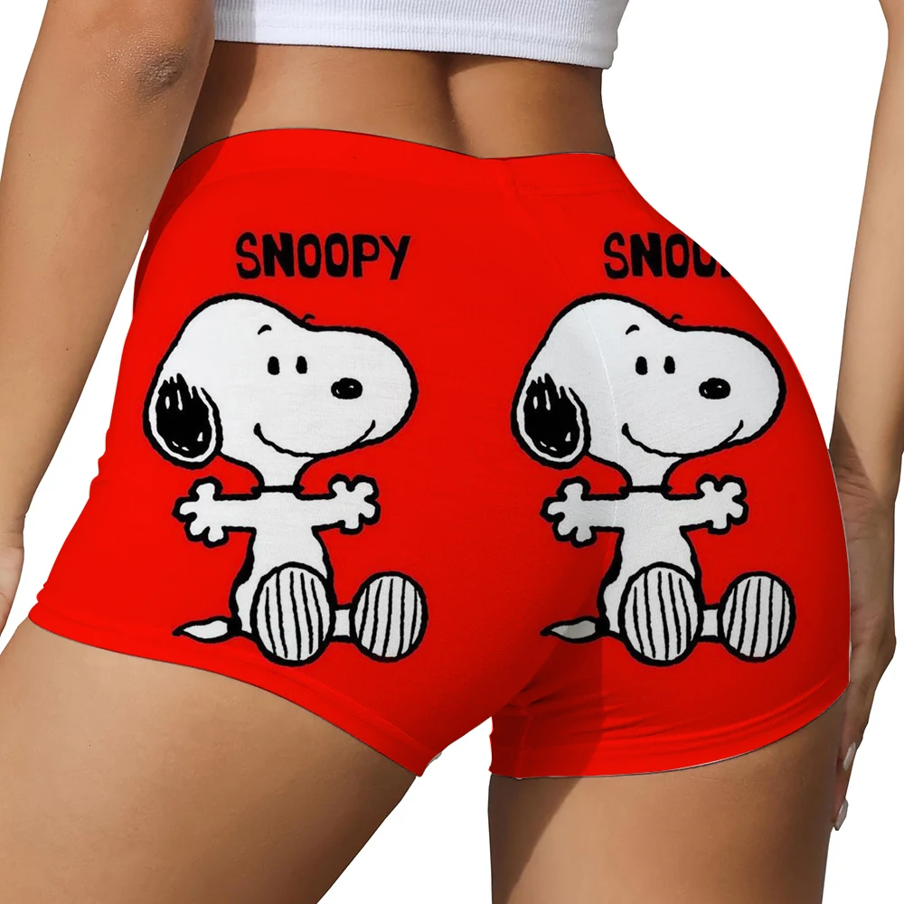 여성용 스누피 프린트 힙 리프트 요가 반바지 운동 하이 웨이스트 플리츠 힙 리프트 바지
