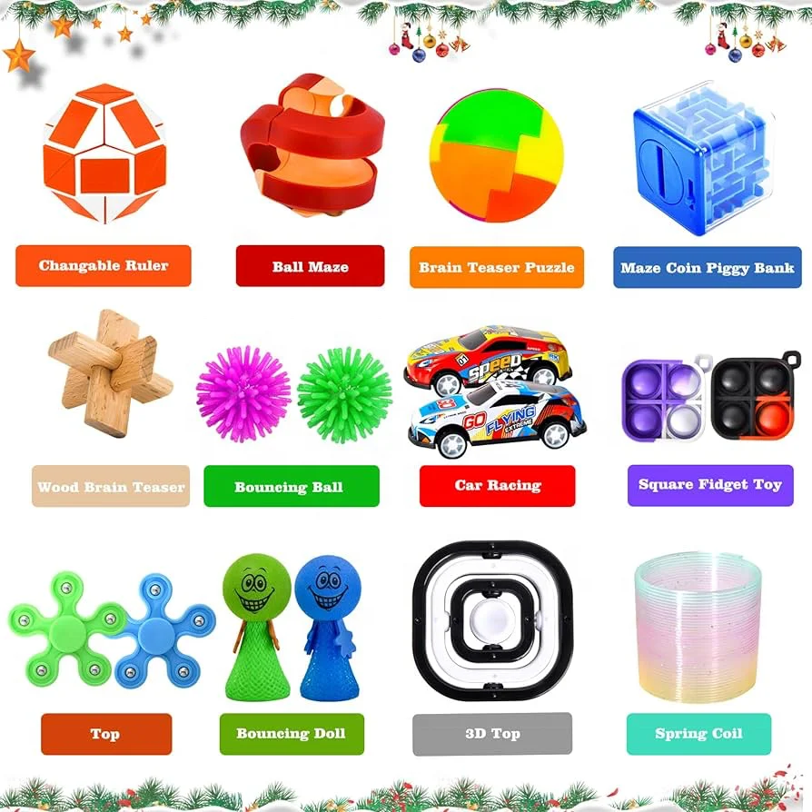 Personalizzazione. Calendario avvent Scatola cieca per il conto alla rovescia di Natale con calzini e giocattoli agitati Regalo di Natale Calendario regalo per giocattoli per bambini