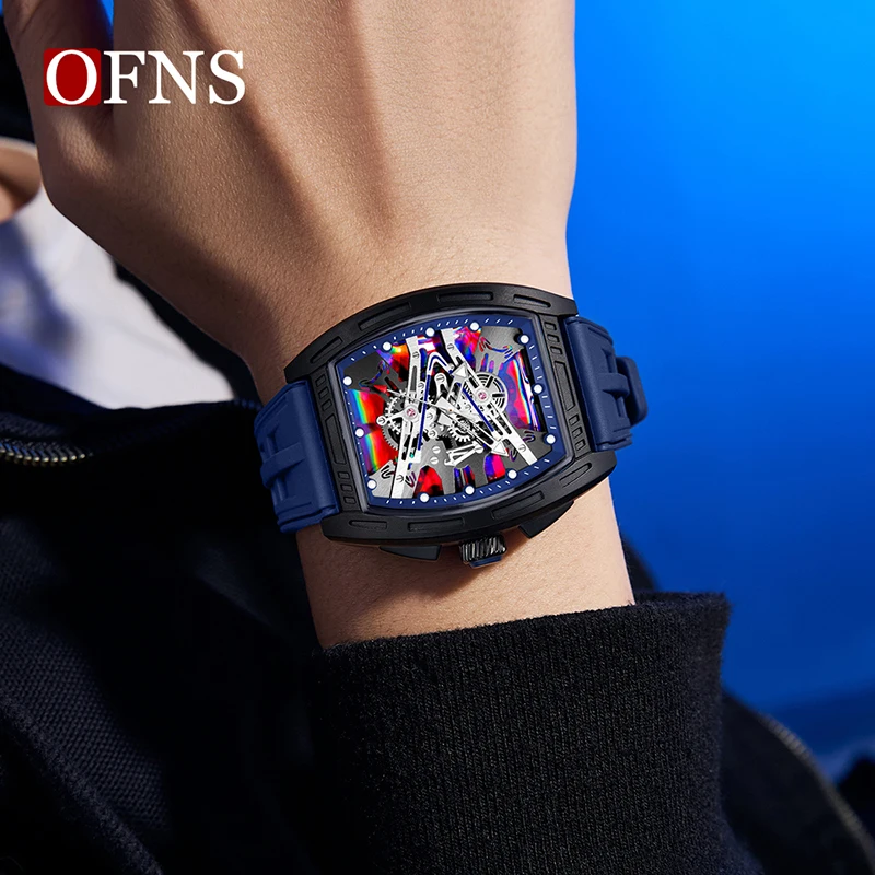 OFNS 1209 جديد كول ملون الهاتفي برميل النبيذ على شكل ساعة رجالي ضوء الليل مقاوم للماء ساعة كوارتز رياضية ساعة رجالي كلاسيكية