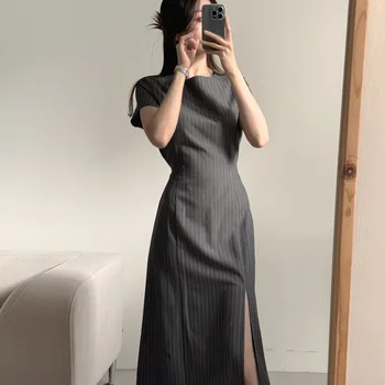 Jlgl French sle Temperament Drape Slim fit Slimming Stripe Dress 