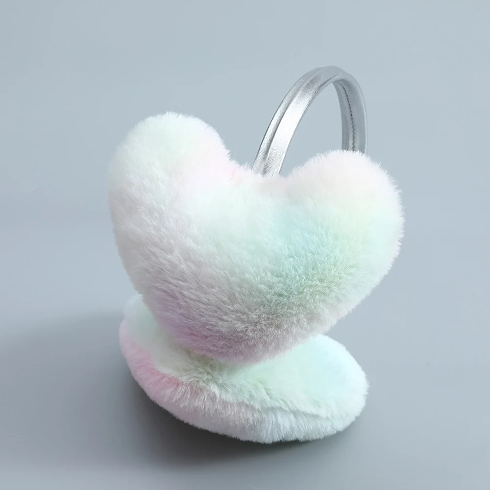 Gradient Color Heart-shaped Plush Earflap Earmuffs Women Earmuff Girls Ears Cover Colorful Winter Earmuff Elegant Earmuff