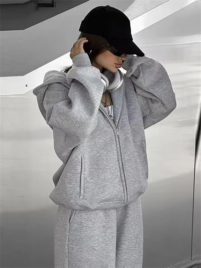 طقم بدلة رياضية نسائية غير رسمية على الموضة سويت شيرت بقلنسوة طقم مكون من قطعتين 2025 ملابس رياضية فضفاضة بخصر مطاطي بنطلون للجري للسيدات #5