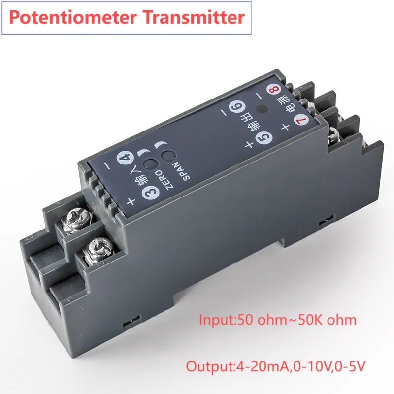 0-500ohm 1Kohm to 0-10V Potentiometer Transmitter 5Kohm 10Kohm 4-20mA 0-5V Signal Isolation Module DC24V