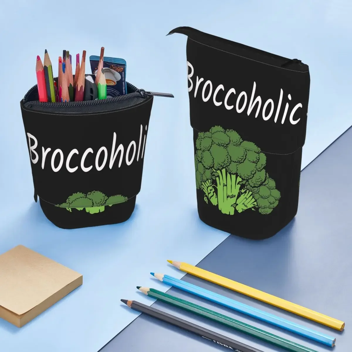 Fresh Raw Broccoli Reversible Pencil Case for Students School Pen Box Pencil Bag Stationery Supplies Pen Holder Bag