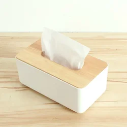 Plastic Tissue Box Wooden Lid Square Napkin Holder Container Wet Tissue Paper Dispenser Case Modern Home Car Organizer