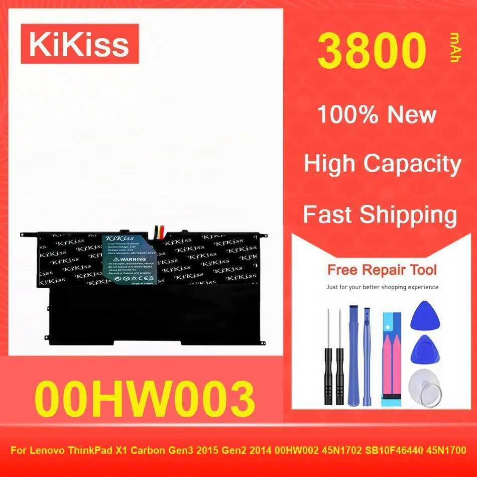

Аккумулятор Kikiss 3800 мАч 00HW003 для Lenovo Thinkpad X1 Carbon Gen3 2015 Gen2 2014 00HW002 45N1702 SB10F46440 45N1700