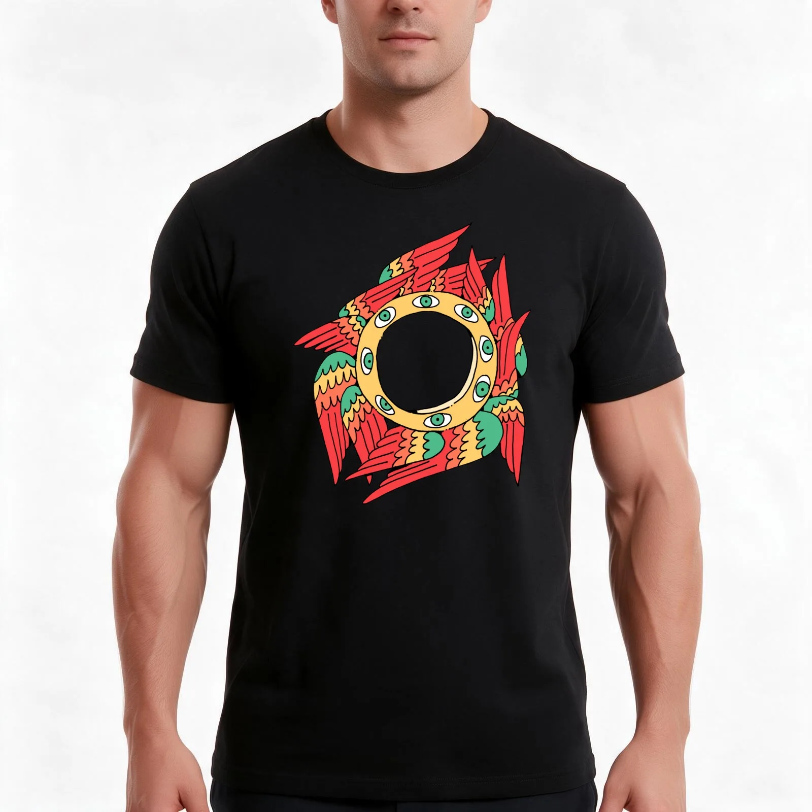 Macaw Ophanim Sticker T-Shirt Summer Casual Cotton Tee Oversized Streetwear Tops Vintage Graphic Print Unisex Men Women