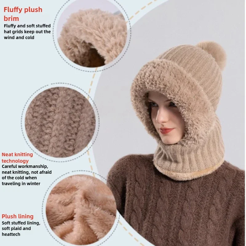 Hot Selling All-in-one Winter Warm Outdoor Hiking Plush Knitted Hat, Outdoor Cycling, Face, Neck Cover Warm Hat
