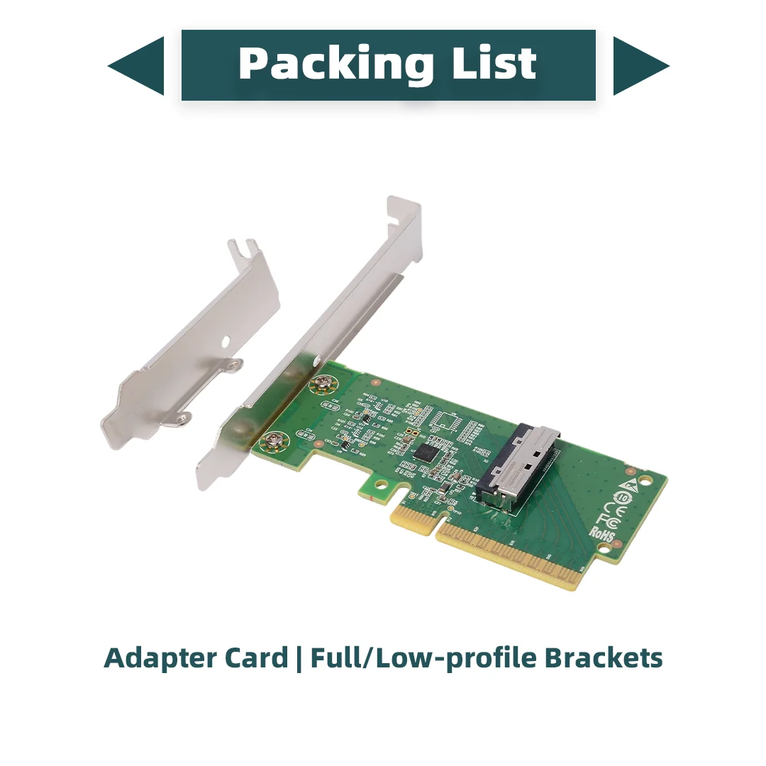 PCIe 5.0 X8 To MCIO NVMe Adapter Card MCIO 8i (SFF-9402) 74Pin Connector Support PCIe Bifurcation for 2x NVMe U.2 SSD Expansion