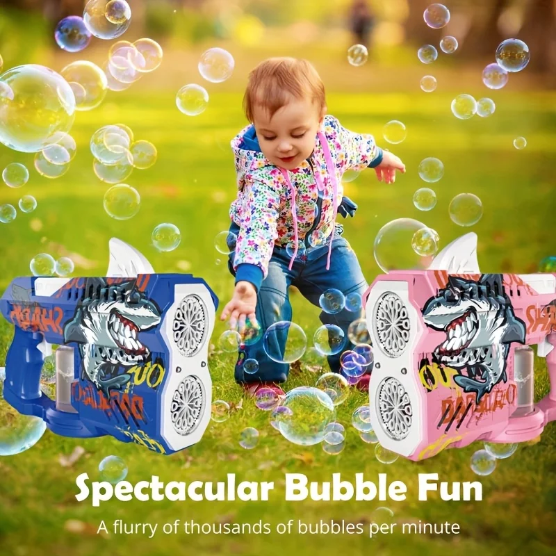 Pistola a bolle elettrica a emissione di luce giocattolo popolare americano da 2 pezzi, creatore di bolle ad alta capacità, porta a emissione di luce, viaggi essenziali