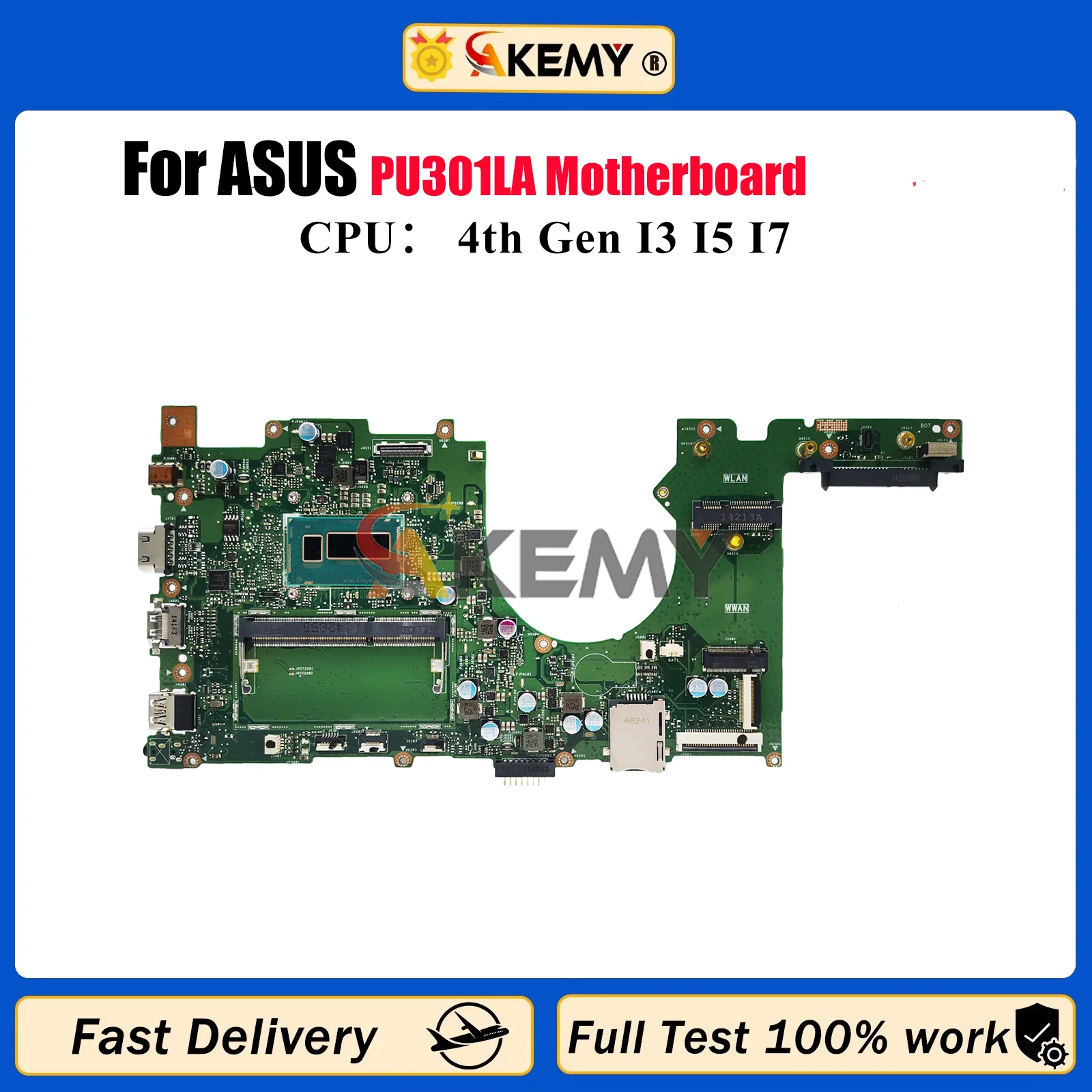 

PU301LA Laptop Motherboard For ASUS VivoBook PU301L PU301LA Notebook Mainboard With I3 I5 I7 CPU 100% tests OK fast shipping stk