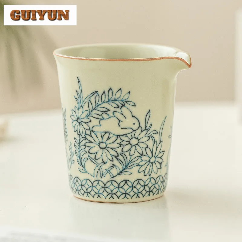 155ml Cute Rabbit Ru Kiln Porcelain Tea Pitcher Sunflower Pattern Tea Dispenser Zen Cha Hai Justice Cup Tea Services Accessories