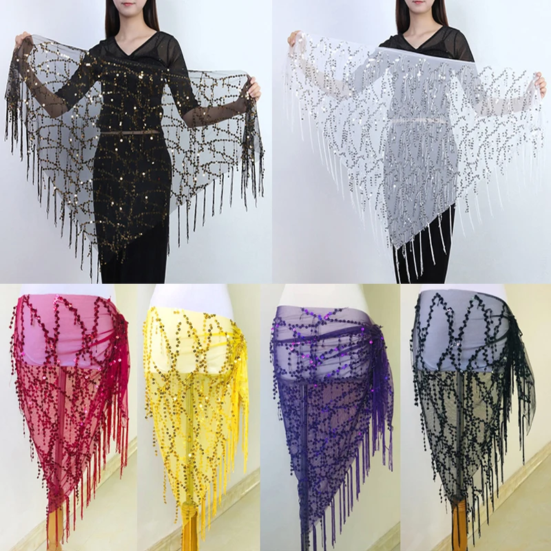 New Style Belly Dance Costumes Sequins Tassel Indian Belly Dance Hip Scarf For Women Belly Dancing Waist Chain 14 Kinds Of Color