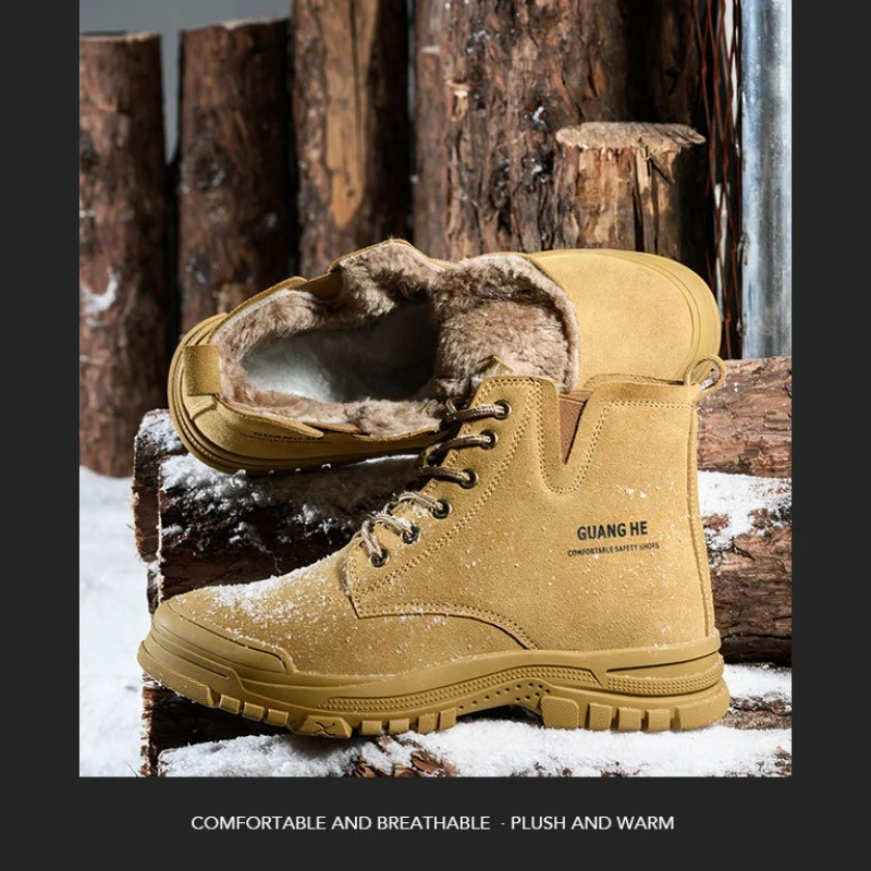 أحذية السلامة أحذية العمل مبطنة بالصوف سميكة الدافئة الصلب تو أحذية الأمن الشتاء أحذية العمل الدافئة أحذية عمل البناء