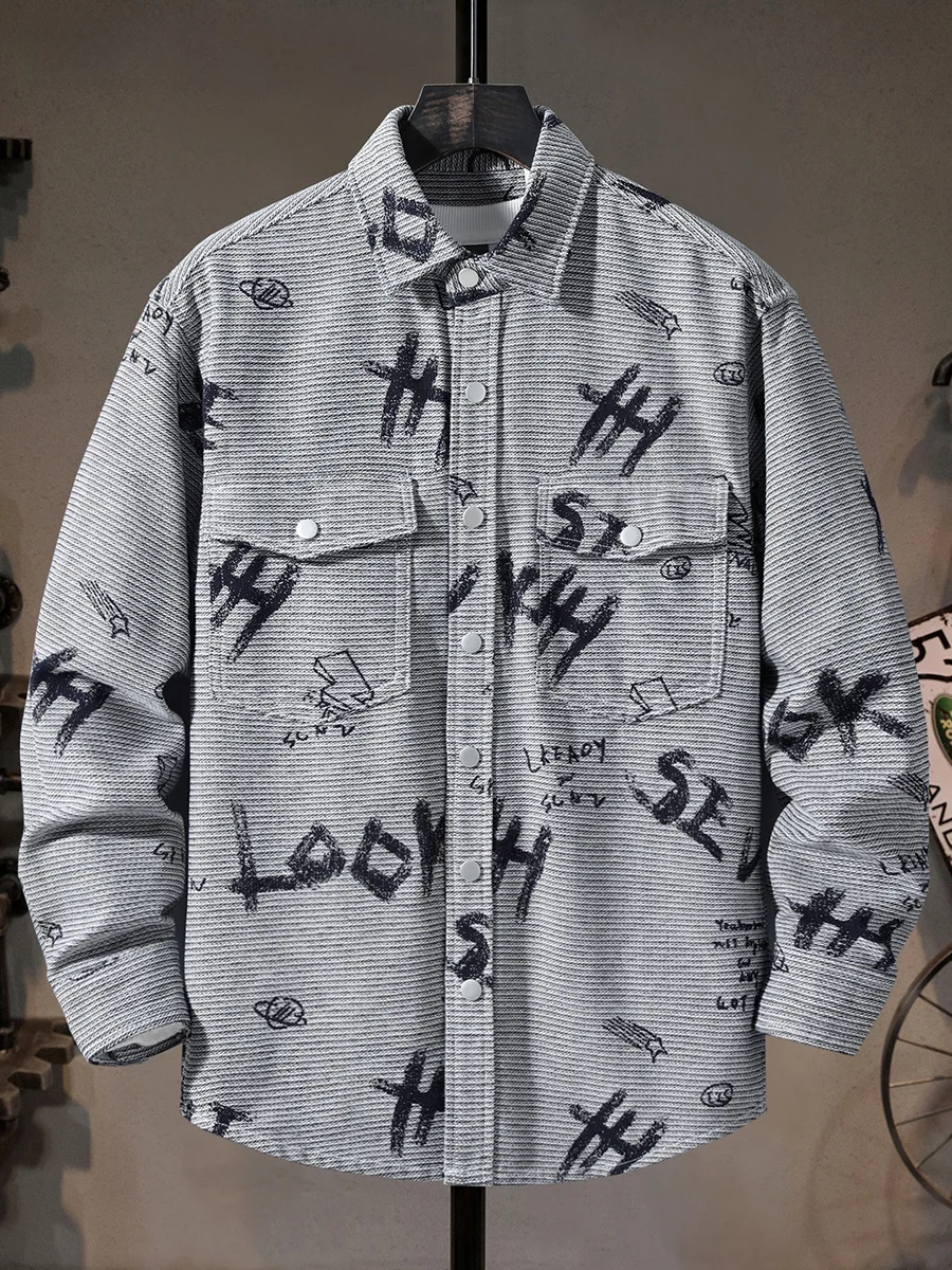 

Новая мужская повседневная свободная рубашка 2025 года в американском ретро-стиле, с вышивкой цветочным узором, из плотного хлопкового смесового материала, с длинным рукавом, в стиле рабочей одежды