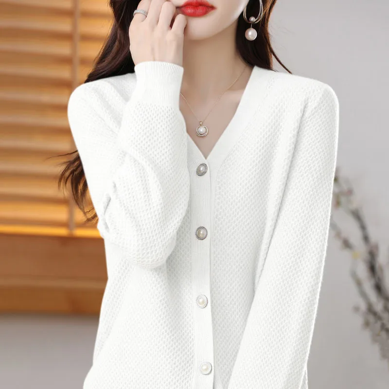 Cashmere cardigan Fall/winter 2022 Cashmere Sweater Women V-Neck Pure Color Casual Long-sleeved Loose Cashmere cardigan Women\'s