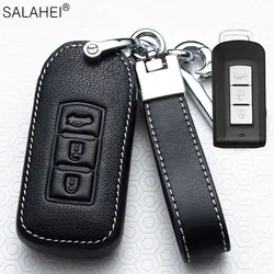 Leather Car Key Case Cover For Mitsubishi Outlander Lancer 10 Pajero Sport EX ASX RVR Colt Grandis L200 Smart 2 3 Accessories