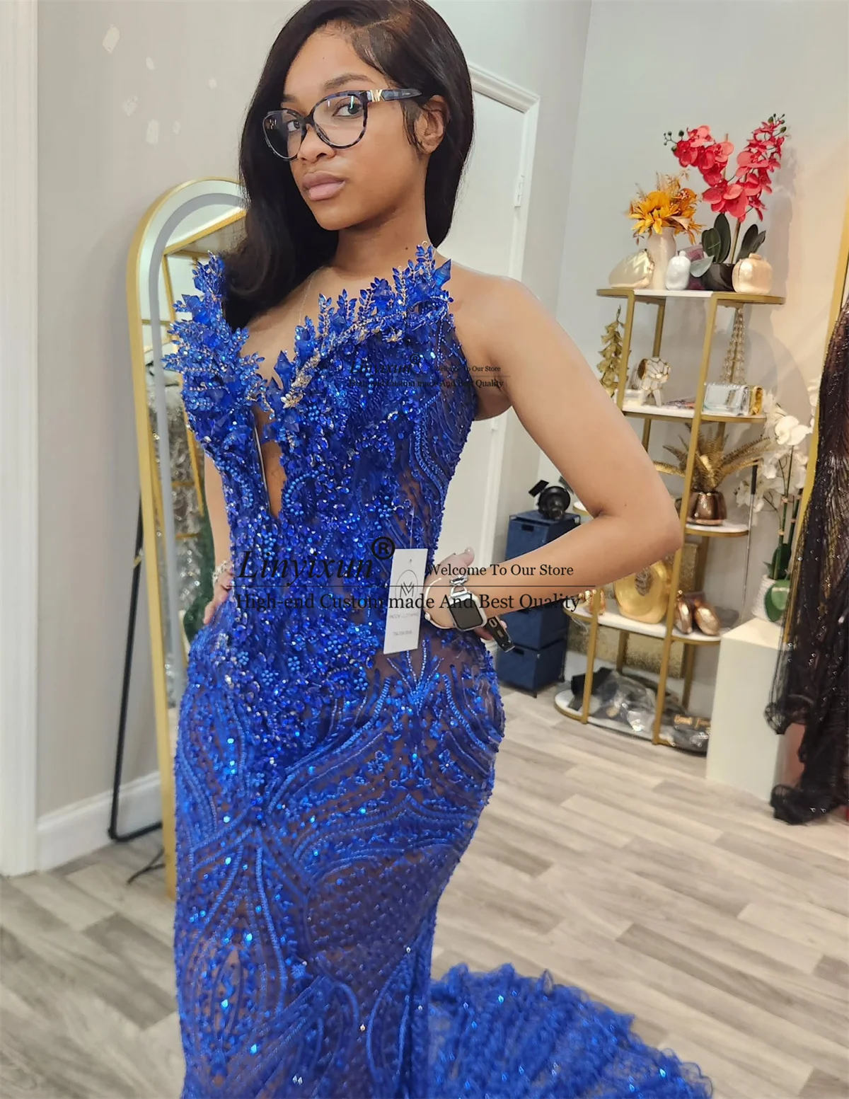 Vestido De graduación De lujo con cristales y diamantes para niñas negras, vestido De fiesta De noche De sirena personalizado, vestido largo árabe Aso Ebi De velada