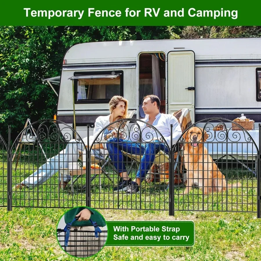 10 لوحات سياج حديقة مع بوابة لساحة 32 بوصة ارتفاع × 24 قدم (طول) لا حفر الكلاب سياج مزخرف حاجز الحيوانات الخارجية سياج Rustpro