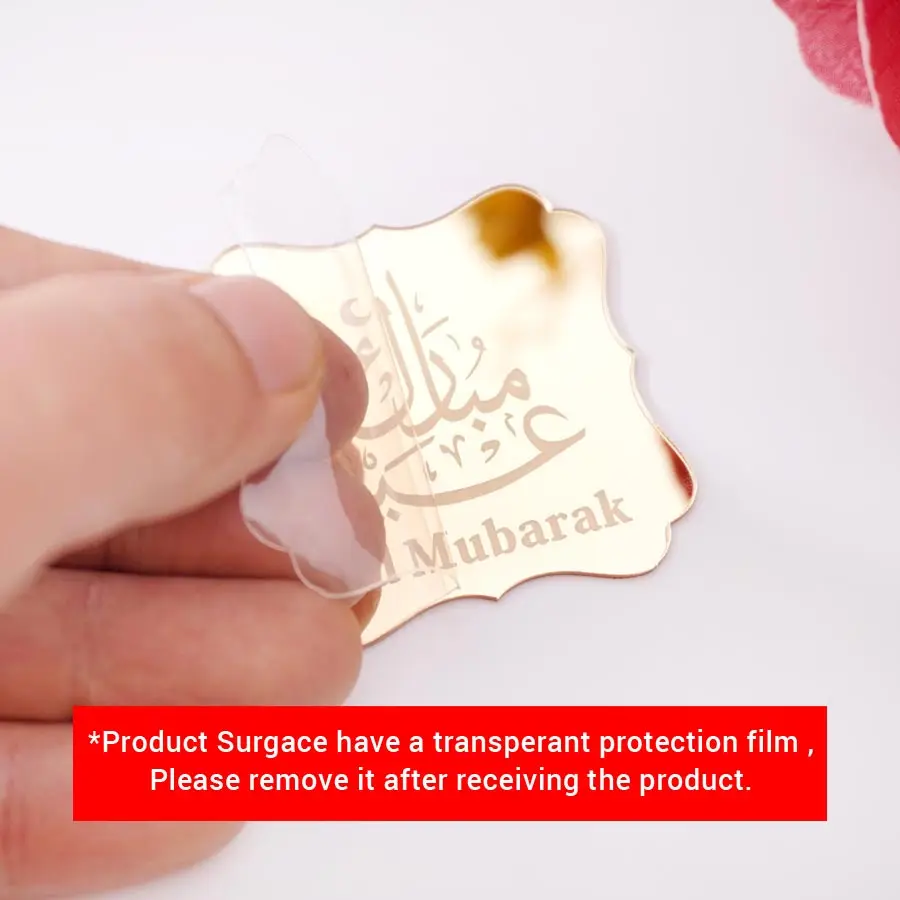 18pcs Eid Mubarak Mirror Acrylic Stickers 5cm Islamic Ramadan Party Decorations Gift Box  Decorative Labels view 4