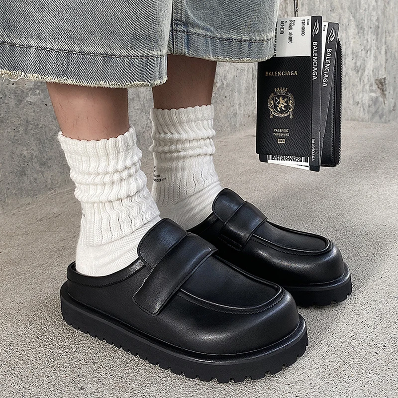 

Retro black Birken shoes for men's outdoor wear 2025 new thick soled leather slippers casual Muller shoes