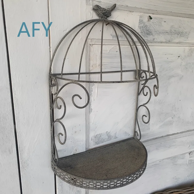 Rustic Vintage Metal Ornamental Half Birdcage for Organization Tabletop Free Stand Wall Hanging Decor Shelf Storage Display