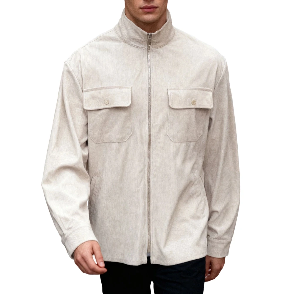 Workwear Coat Stand Collar Jacket Commute Office Stand-neck Design Long Sleeve Solid Color Pattern Regular Length