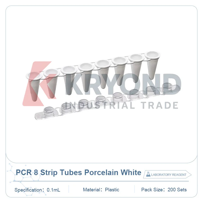0.1mL PCR 8 Strip Tubes Porcelain White Flat Caps 200 Sets Laboratory Plastic Reaction Container Sample Storage Research Series