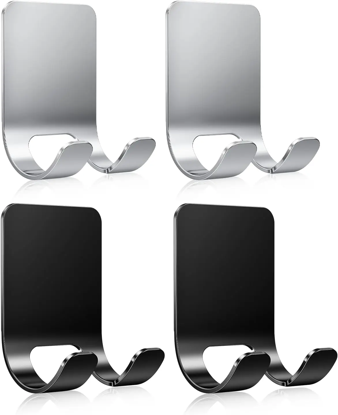 

4Pcs Razor Holder, Shaver Hook Hanger, Multipurpose Self Adhesive Double Hooks, Silver Black Stainless Steel Shower Hooks