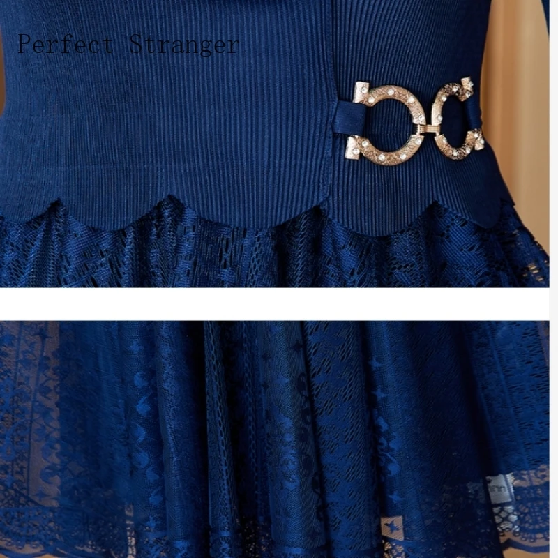 2024 Sanzhai Vestidos Spring New Miyake Pleated Elastic Women Waist Slim High Waist A-line Large Hem Suit Neck Lace LongDress