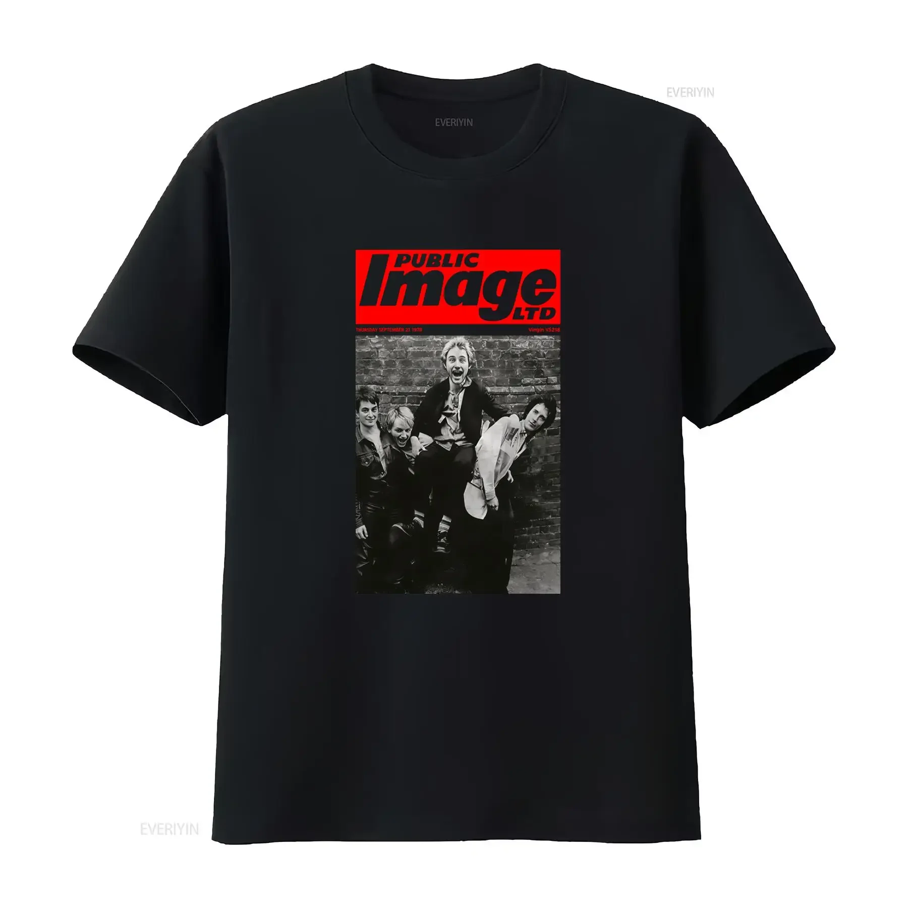 Pil Public Image 1978 Melody Maker Cover T Shirt Iconic Logo Lyric Print Casual Round Neck Vintage Music White with Black
