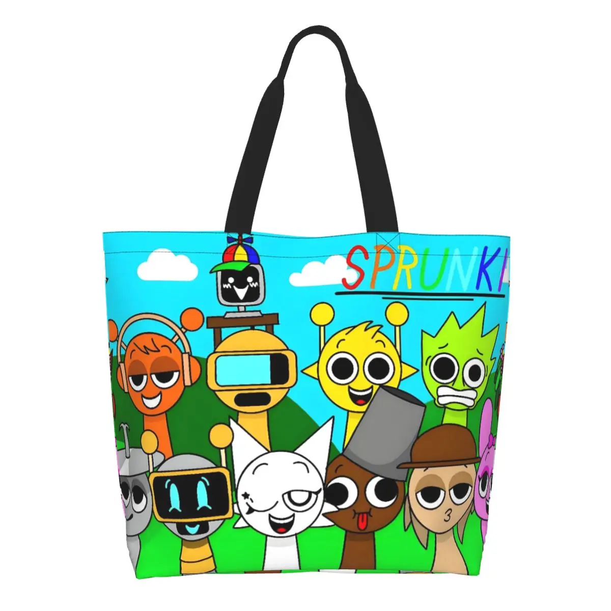 

Custom Incredibox Sprunkis Grocery Tote Shopping Bag Women Custom Canvas Shoulder Shopper Bags Big Capacity Handbags