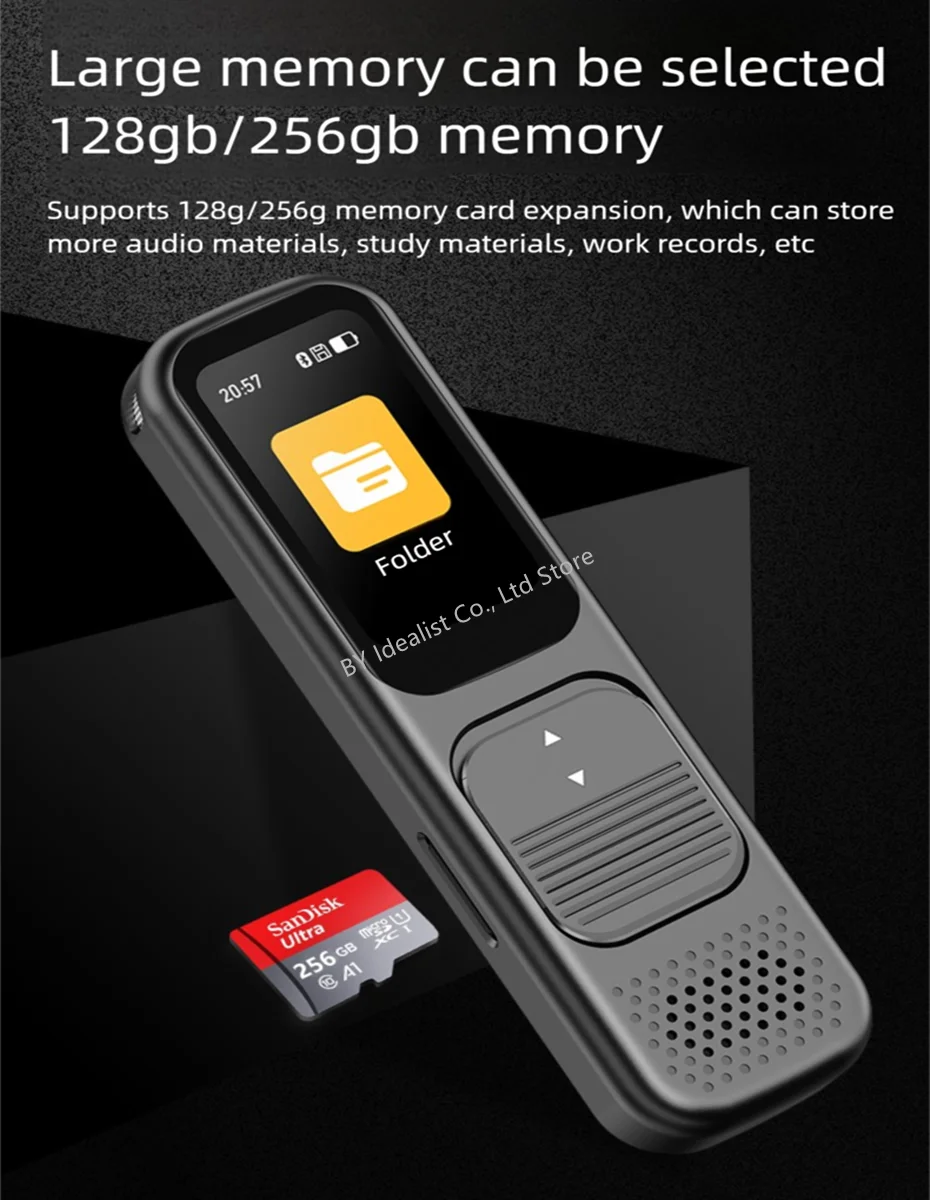 مسجل صوت رقمي 128 جيجابايت بلوتوث من الكلام إلى النص للحد من الضوضاء AB تكرار قلم تسجيل عالي الدقة مع تشغيل 8 جيجابايت مشغل MP3