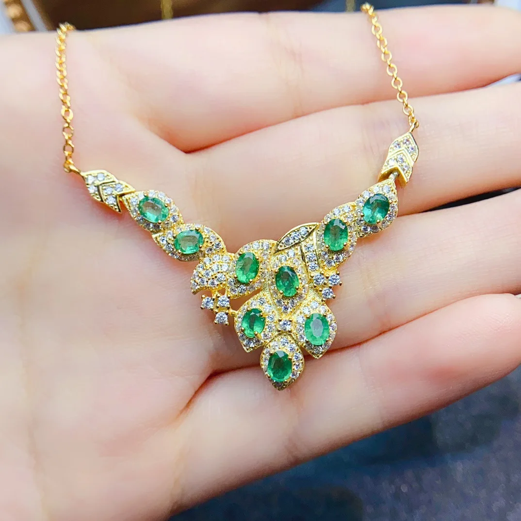 

Ожерелье из натурального изумруда 3x4 мм с позолотой, ювелирные изделия из серебра S925 с инкрустацией зелеными драгоценными камнями