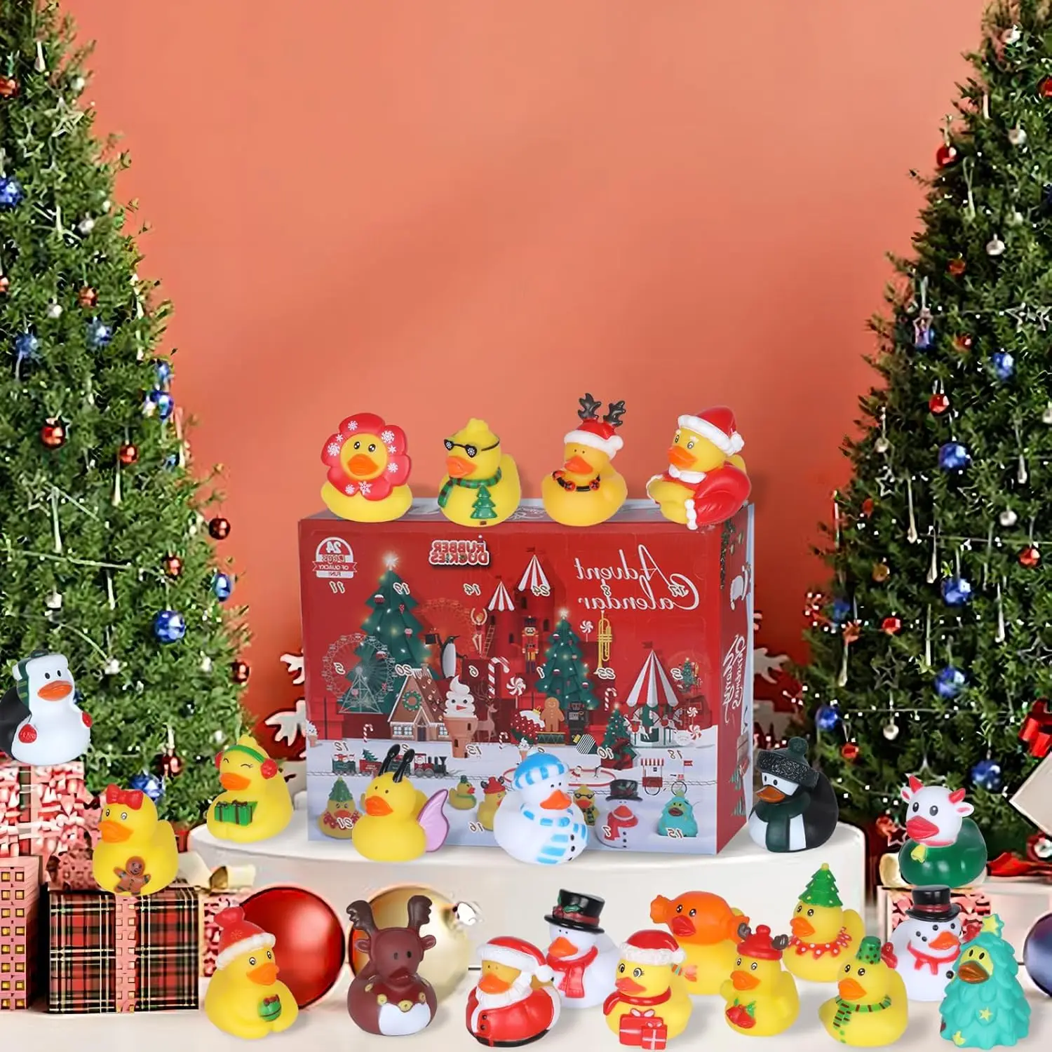 Weihnachts-Enten-Adventskalender 2024, 24 Gummienten für Jungen, Mädchen, Kinder und Kleinkinder, Weihnachts-Countdown-Partygeschenke